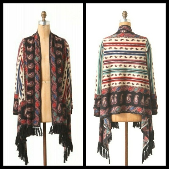 Anthropologie Sweaters - Anthropologie Guinevere Vinalhaven Boho Fringe Waterfall Cardigan Multicolor S